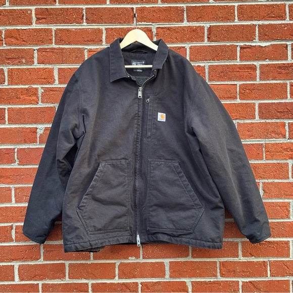 Carhartt Other - Carhartt Jacket Mens Medium Black Duck Canvas Workwear Chore Coat Hooded Lined